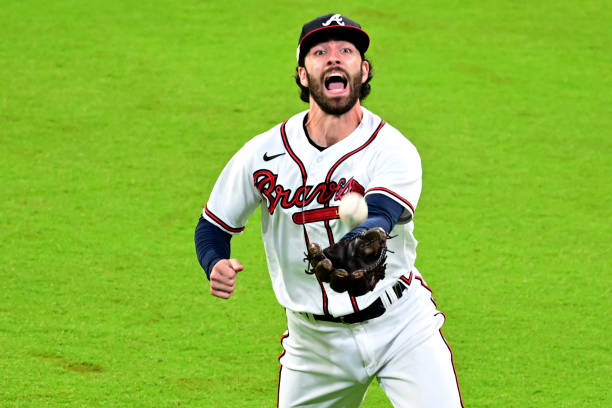 Dansby Swanson of the Atlanta Braves in action against the New York