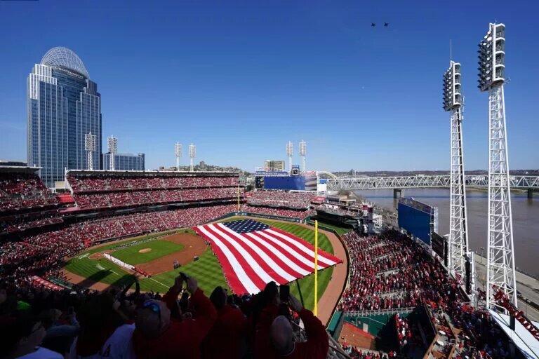 Reds fans in Great American Ballpark on Opening day