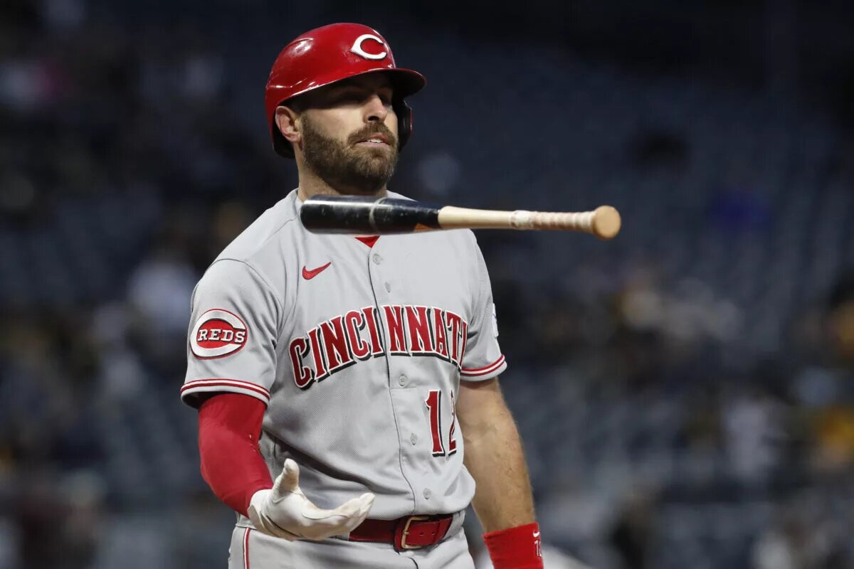 Curt Casali Frustrated after striking out for Cincinnati Reds