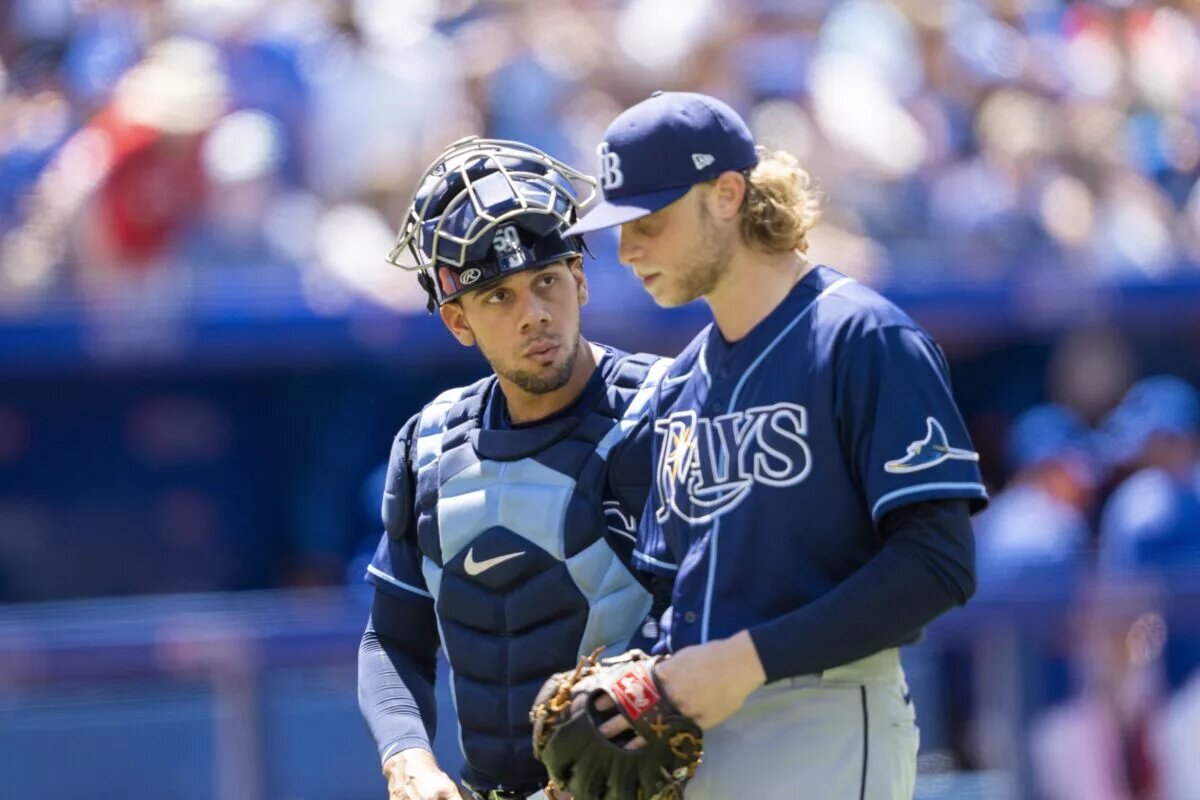 The Rays traded Shane Baz (right) to the Orioles on Friday.