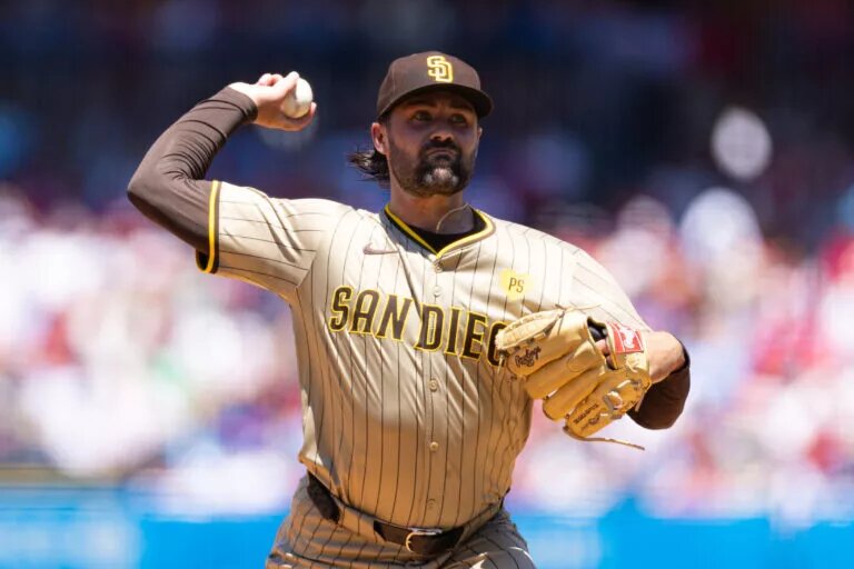 Padres pitcher Matt Waldron (61) throws a pitch during the second inning against the Phillies at Citizens Bank Park.
