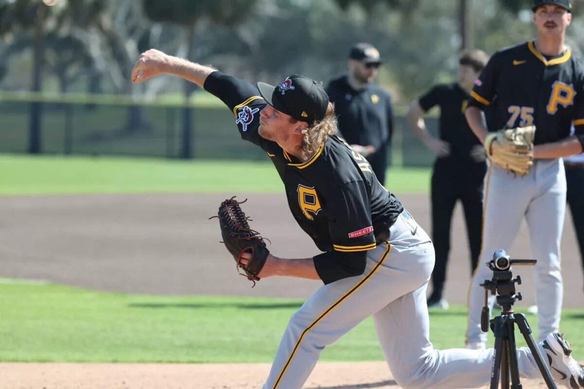 Pittsburgh Pirates pitcher Braxton Ashcraft (67) during spring training workouts at Pirate City in February 2025.