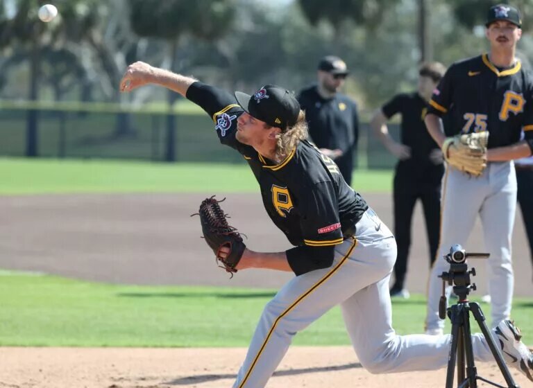 Pittsburgh Pirates pitcher Braxton Ashcraft (67) during spring training workouts at Pirate City in February 2025.