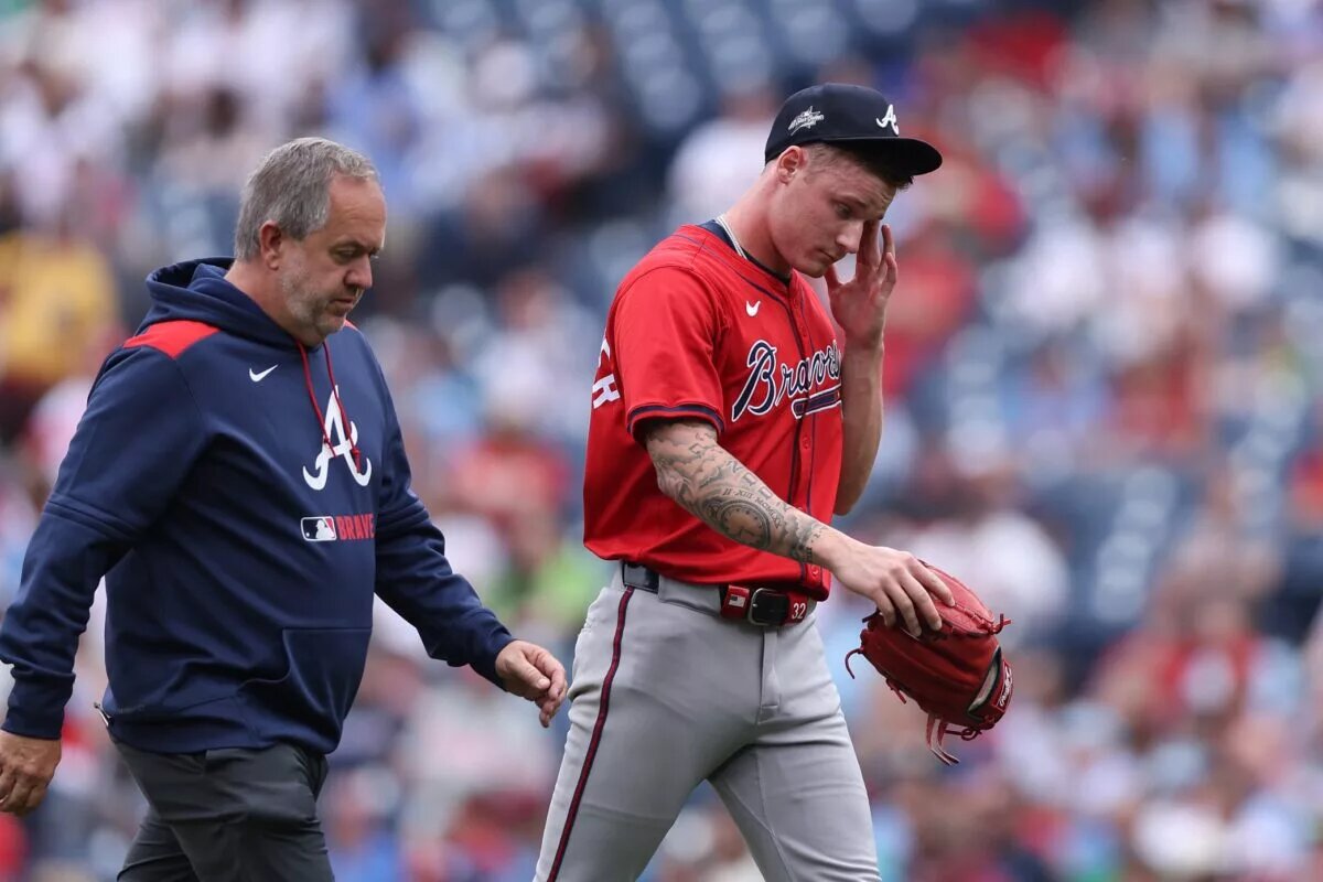 Braves starter AJ Smith-Shawver suffered an injured elbow in the opener of Thursday's doubleheader against the Phillies.
