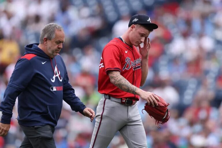 Braves starter AJ Smith-Shawver suffered an injured elbow in the opener of Thursday's doubleheader against the Phillies.