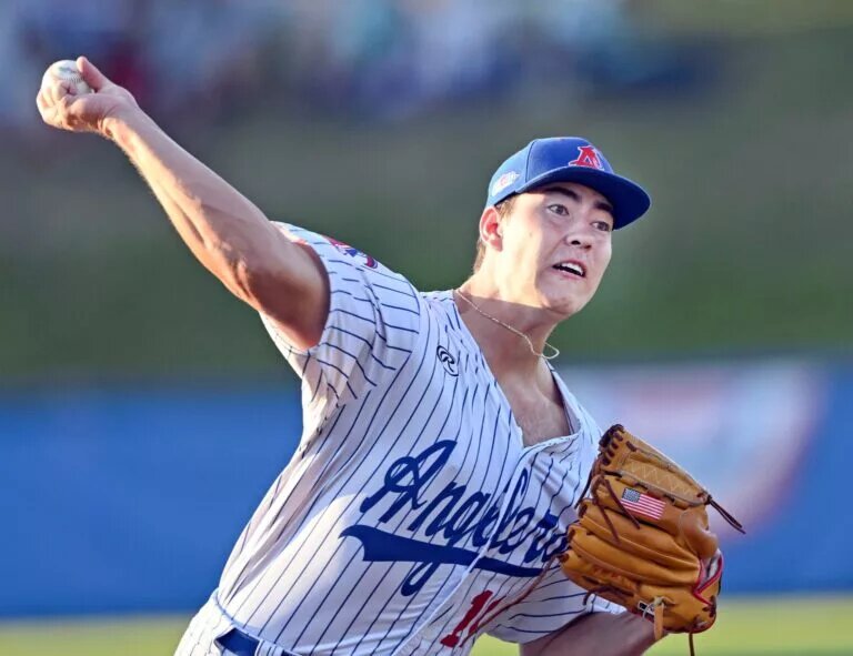 Orioles prospect Trey Gibson, seen here pitching for Brewster in the Cape Cod League.