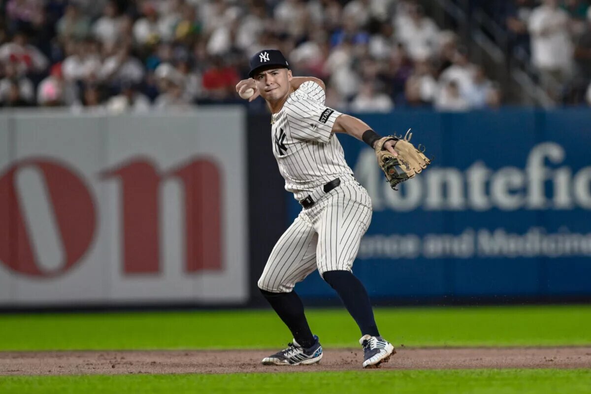The Yankees will have offseason decisons to make on middle infielders Jazz Chisholm Jr. and Anthony Volpe (pictured).