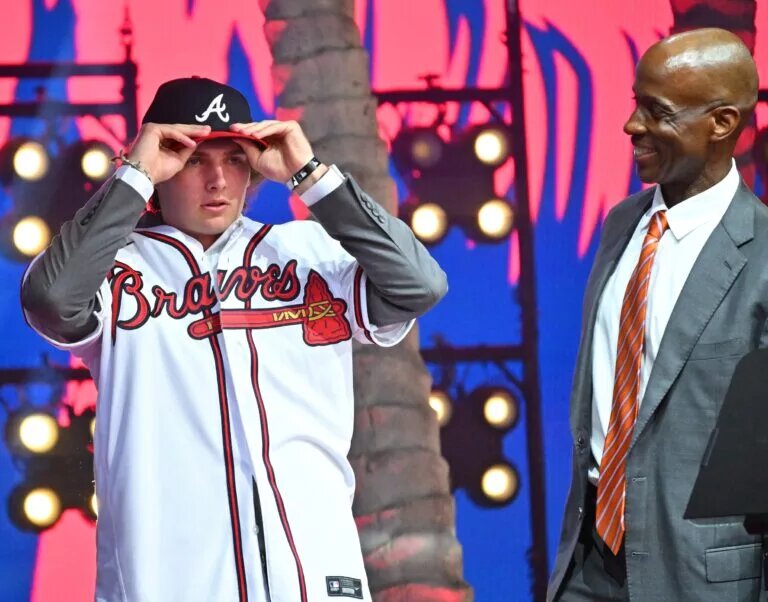 Pitcher JR Ritchie takes the stage after being drafted by the Atlanta Braves in 2022.