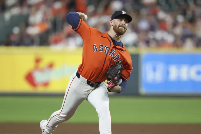 Mike Burrows delivers a pitch for the Houston Astros at Daikin Park.