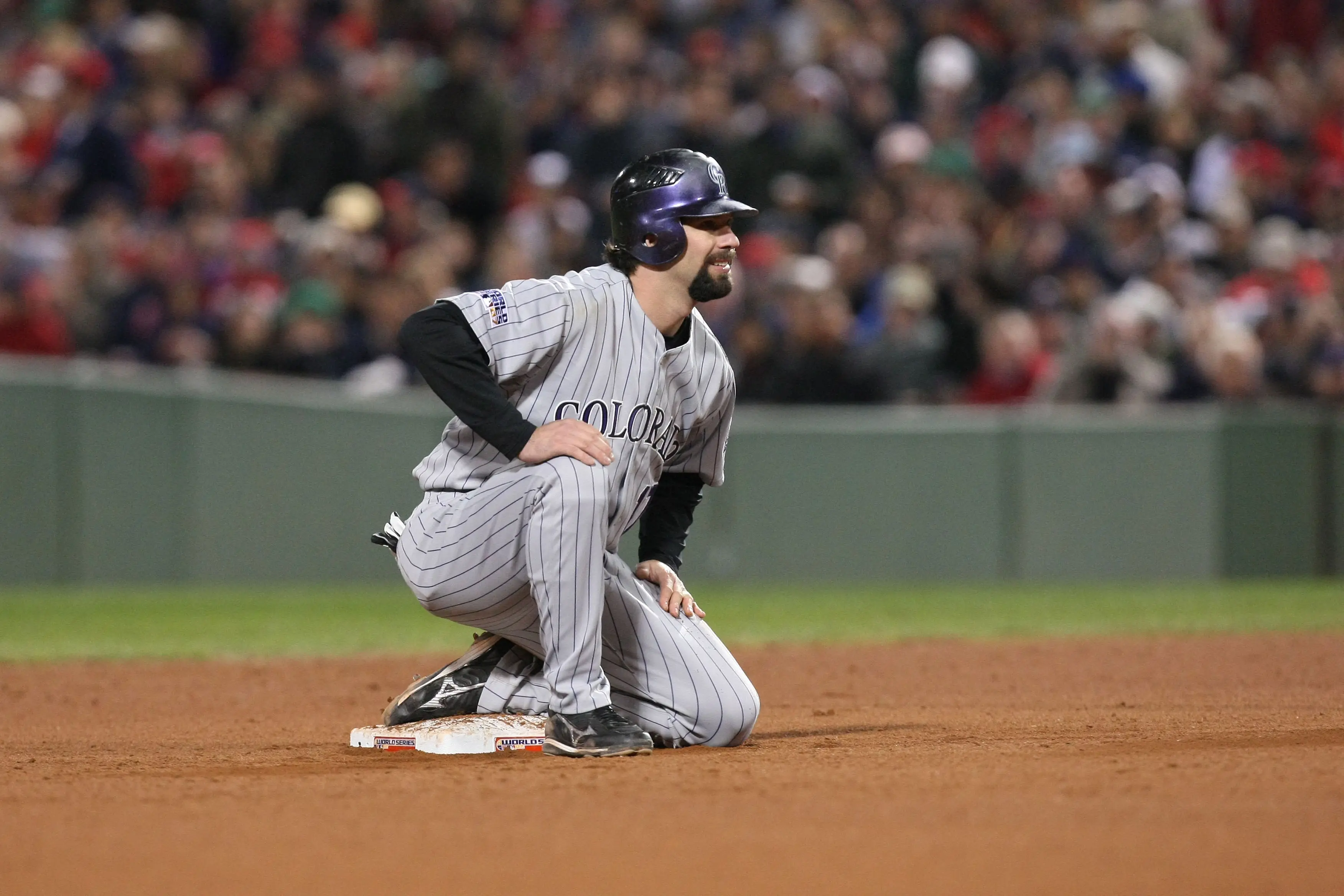 Todd Helton on second base at Fenway Park during the 2007 World Series.