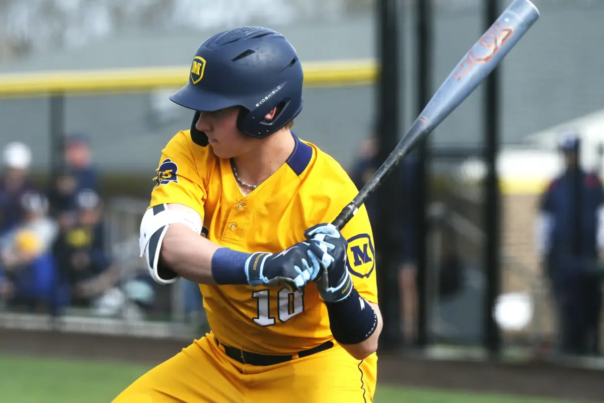 Moeller high school senior Matt Ponatoski watches a pitch during his at-bat against Ryle in a 12-2 win for Moeller at the River Cup during the Skyline Chili Reds Futures Showcase on March 29, 2026 at Sycamore high school.