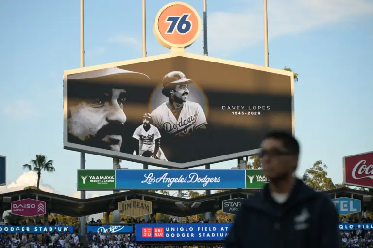 Prior to the game between the Los Angeles Dodgers and the Texas Rangers on April 10, the Dodgers honored Davey Lopes, a member of the Dodgers' record-setting infield of the 1970s and '80s and one of baseball's premier base stealers, who died at the age of 80.
