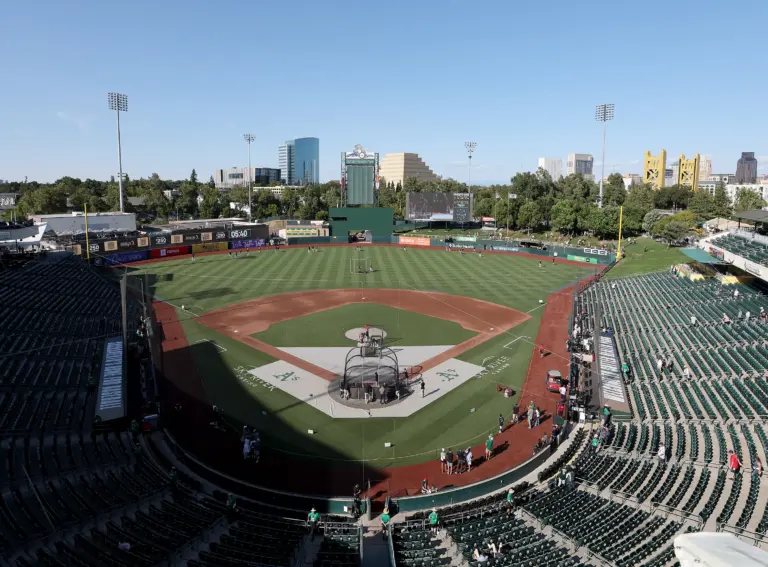 A general overview of an MLB-used ballpark before the game against the Cleveland Guardians and the Athletics at Sutter Health Park.