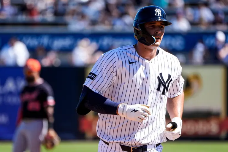 Spencer Jones rounds the bases for the Yankees in spring training.