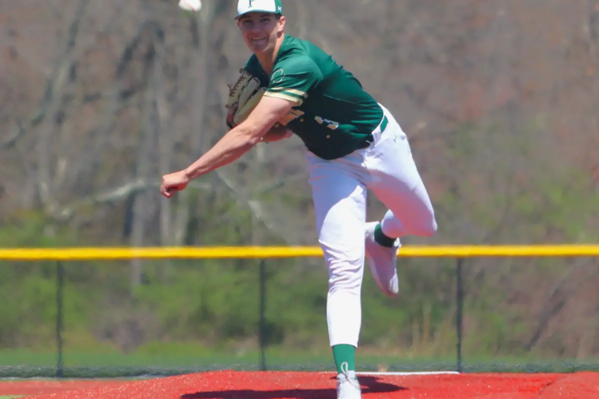 Bishop Feehan's Brody Bumila pitching against Taunton on April 23, 2026.