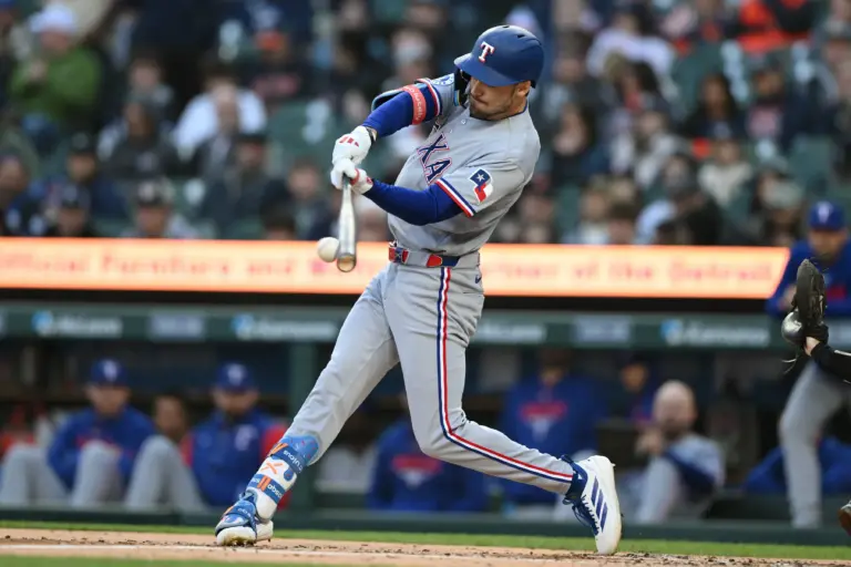 Rangers second baseman Josh Smith (8) grounds out against the Detroit Tigers