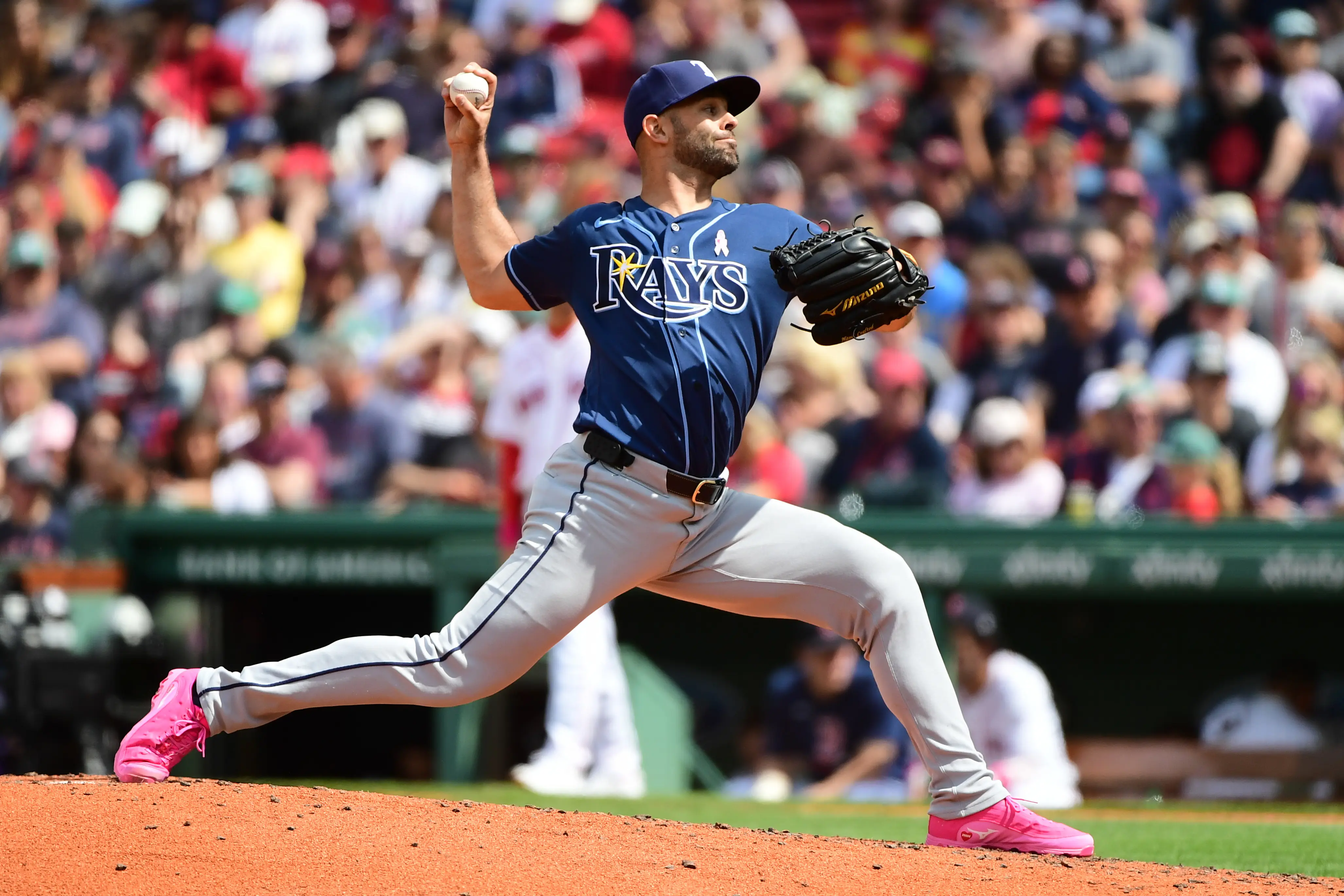 Tampa Bay Rays starting pitcher Nick Martinez pitching against the Boston Red Sox during the fifth inning at Fenway Park in Boston, Massachusetts on May 10, 2026.
