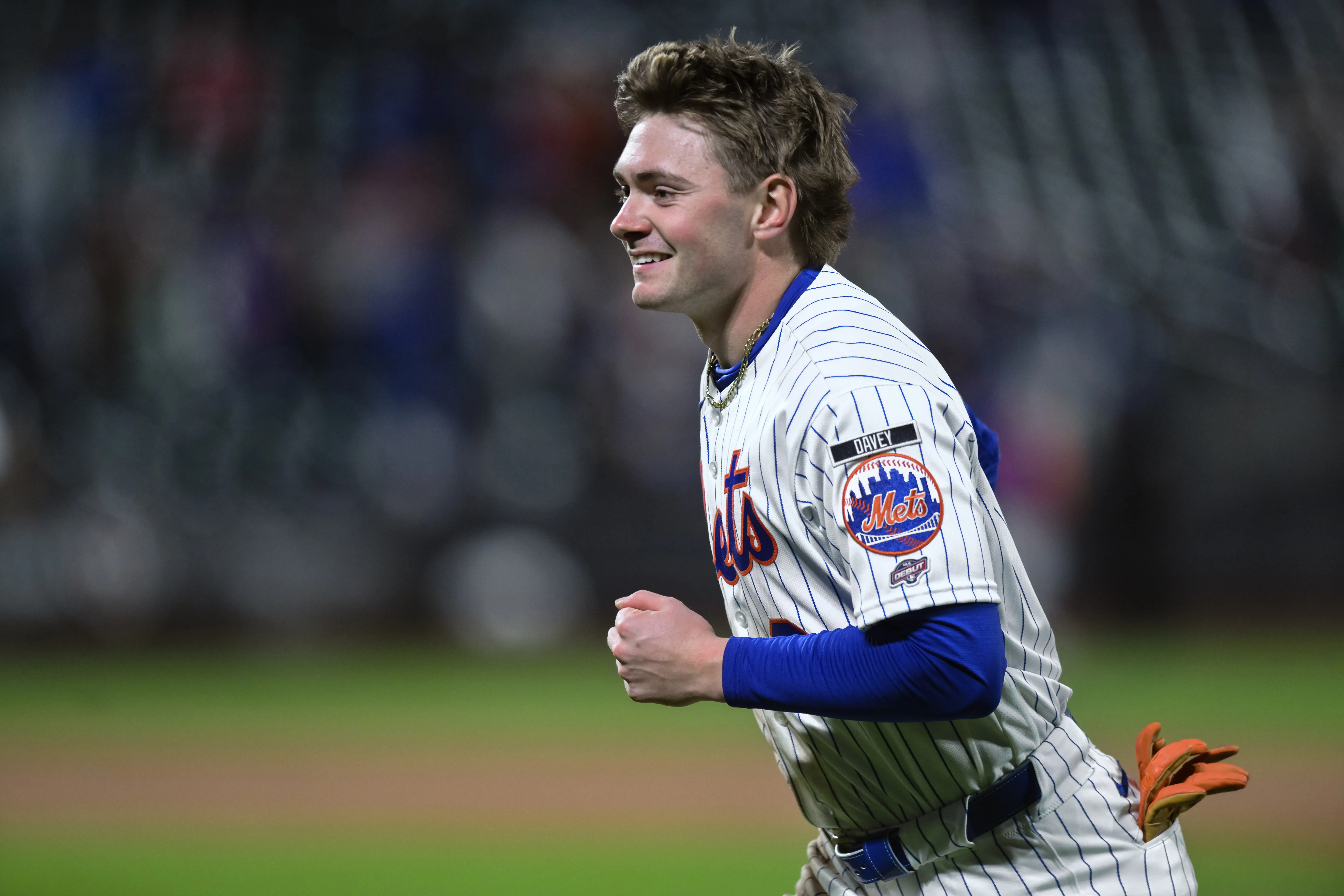 New York Mets outfielder A.J. Ewing (9) reacts during the ninth inning against the Detroit Tigers at Citi Field.