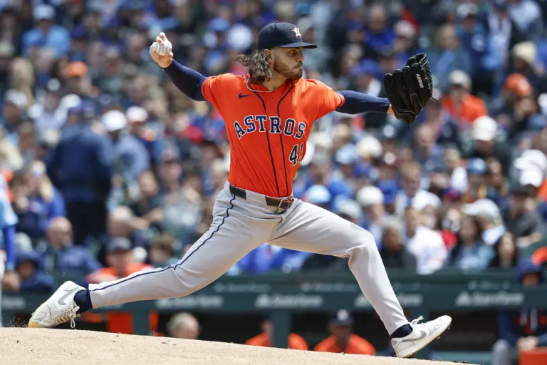 Houston Astros starting pitcher Spencer Arrighetti pitching vs the Chicago Cubs during the first inning at Wrigley Field in Chicago, Illinois on May 22, 2026.