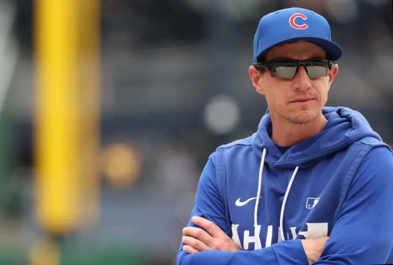 Chicago Cubs manager Craig Counsell watching batting practice ahead of a game vs the Pittsburgh Pirates at PNC Park in Pittsburgh, Pennsylvania on May 25, 2026.
