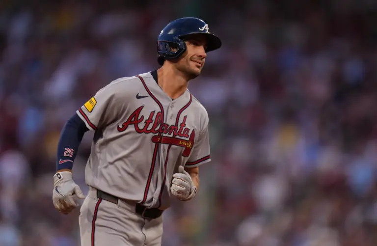 Atlanta Braves first baseman Matt Olson rounds the bases after hitting a two-run home run vs the Boston Red Sox in the fifth inning at Fenway Park in Boston, Massachusetts on May 26, 2026.