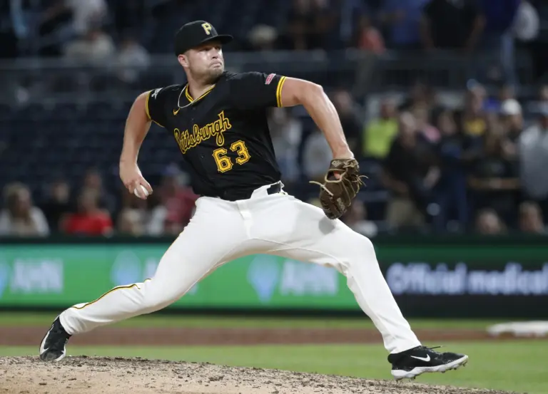 Pittsburgh Pirates reliever Hunter Stratton pitching against the Cincinnati Reds during the ninth inning at PNC Park in Pittsburgh, Pennsylvania on August 22, 2024.
