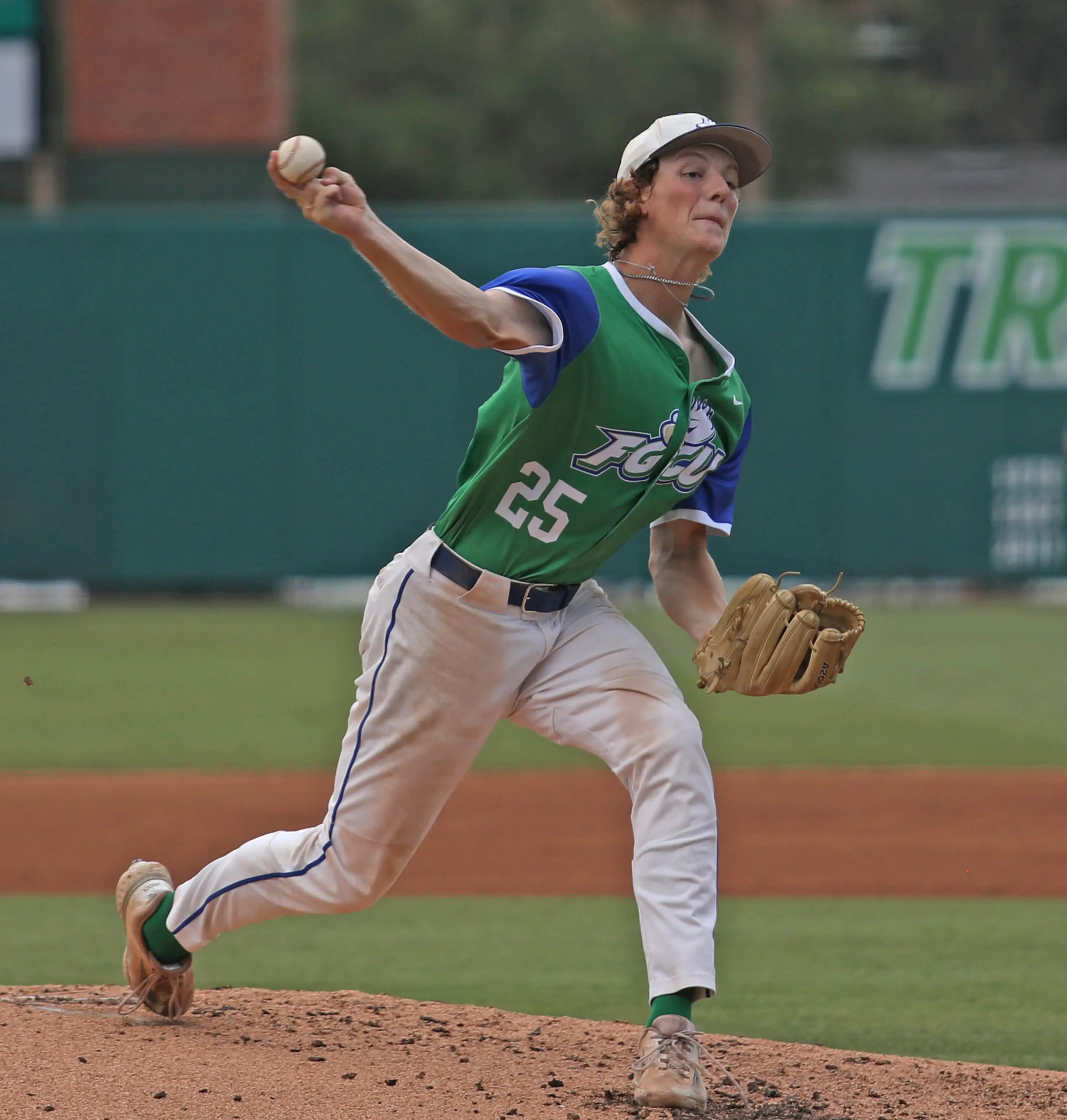 FGCU's starting pitcher Evan Dempsey pitching during the ASUN tournament finals against Stetson University on May 25, 2026 at Melching Field in DeLand.