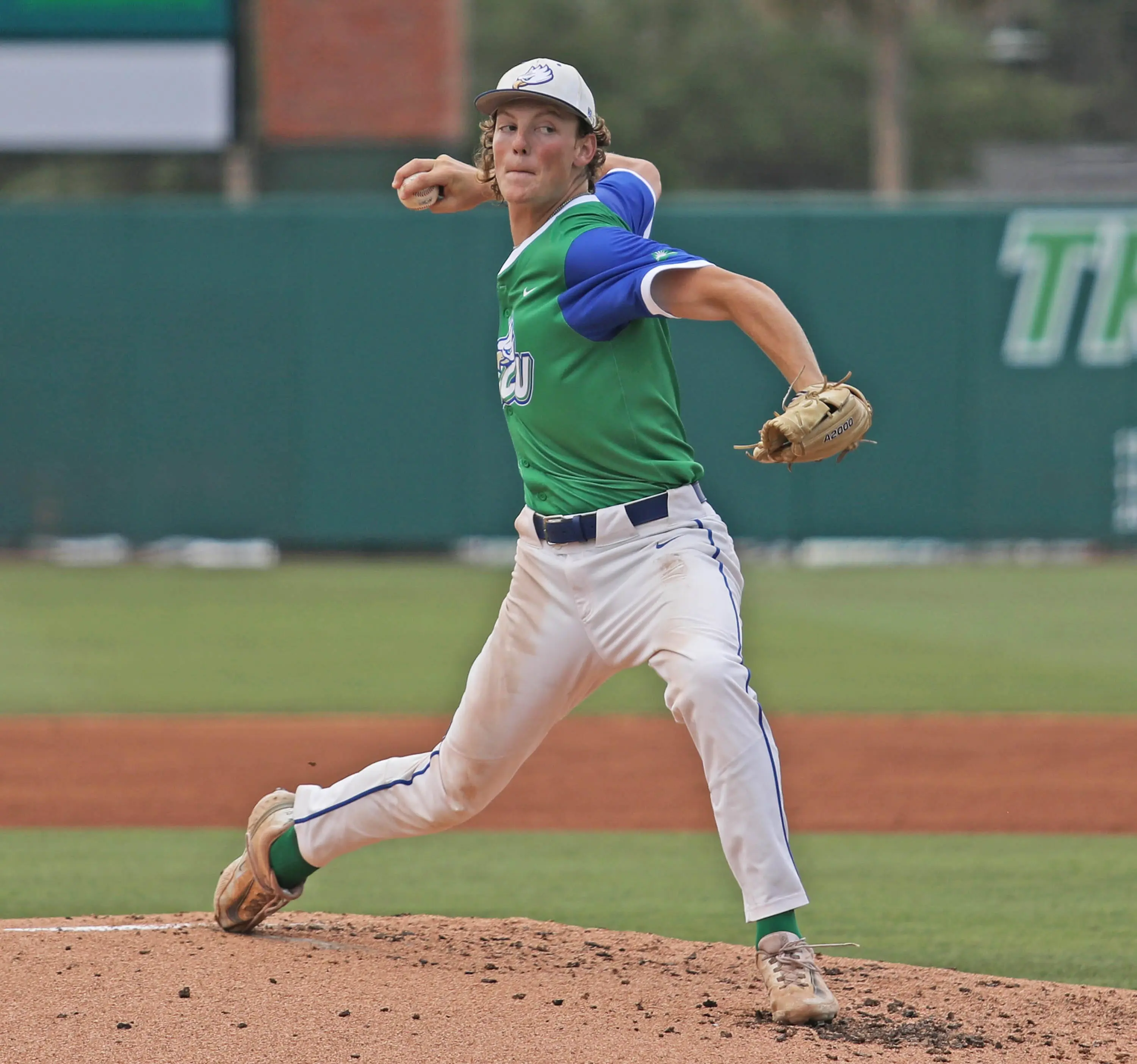 FGCU's starting pitcher Evan Dempsey pitching during the ASUN tournament finals against Stetson University on May 25, 2026 at Melching Field in DeLand.