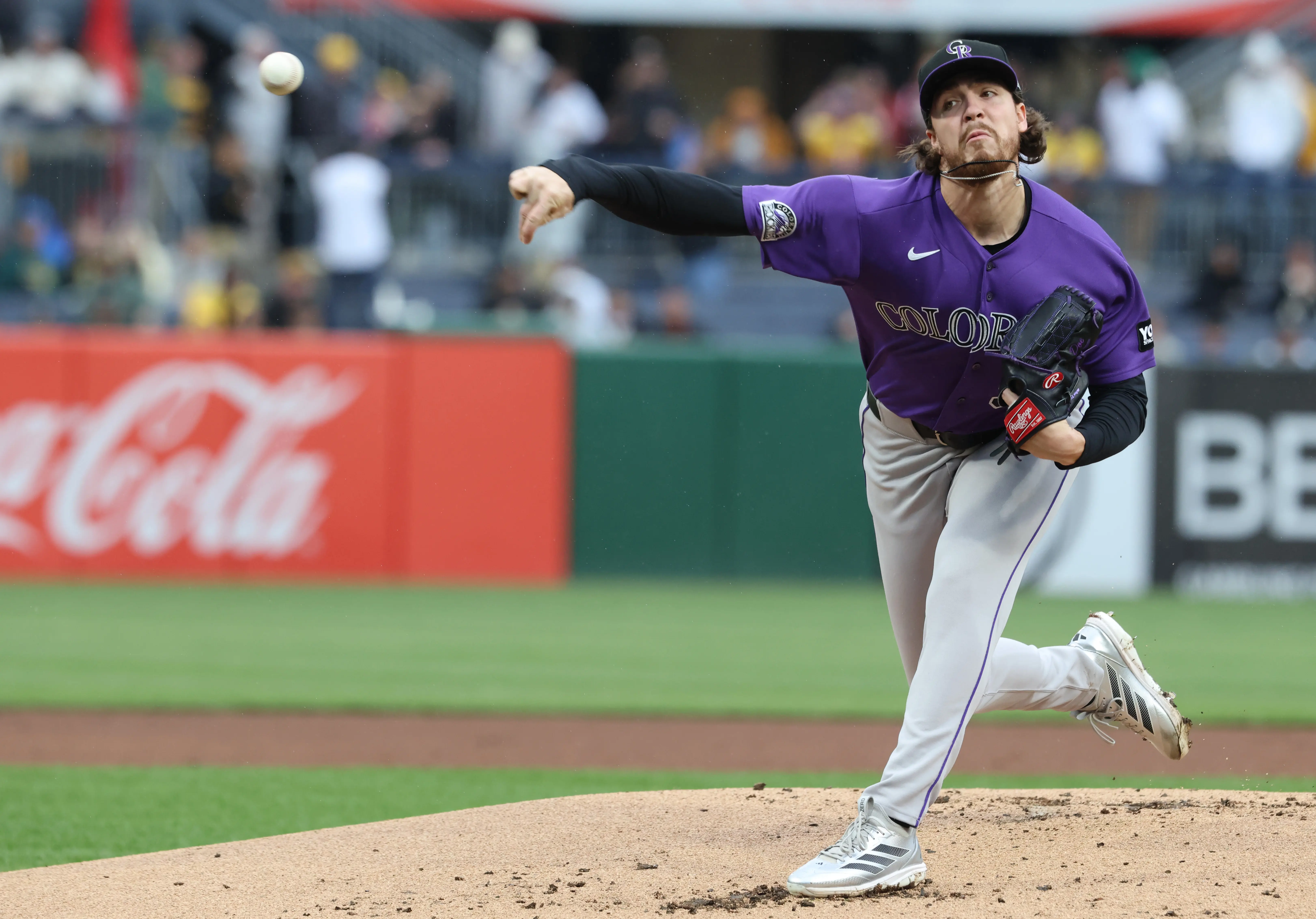 Colorado Rockies starting pitcher Chase Dollander pitching vs the Pittsburgh Pirates during the first inning at PNC Park in Pittsburgh, Pennsylvania on May 14, 2026.