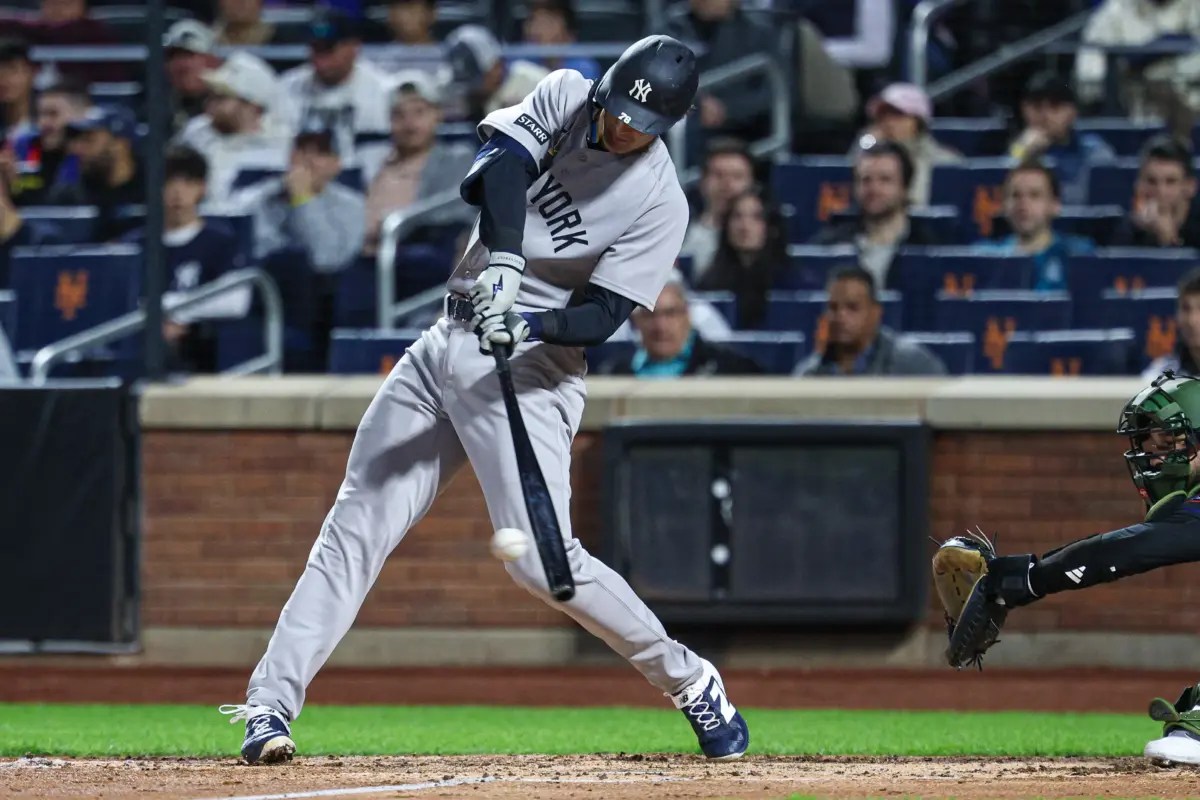 Yankees right fielder Spencer Jones (78) singles during the fourth inning against the New York Mets at Citi Field.