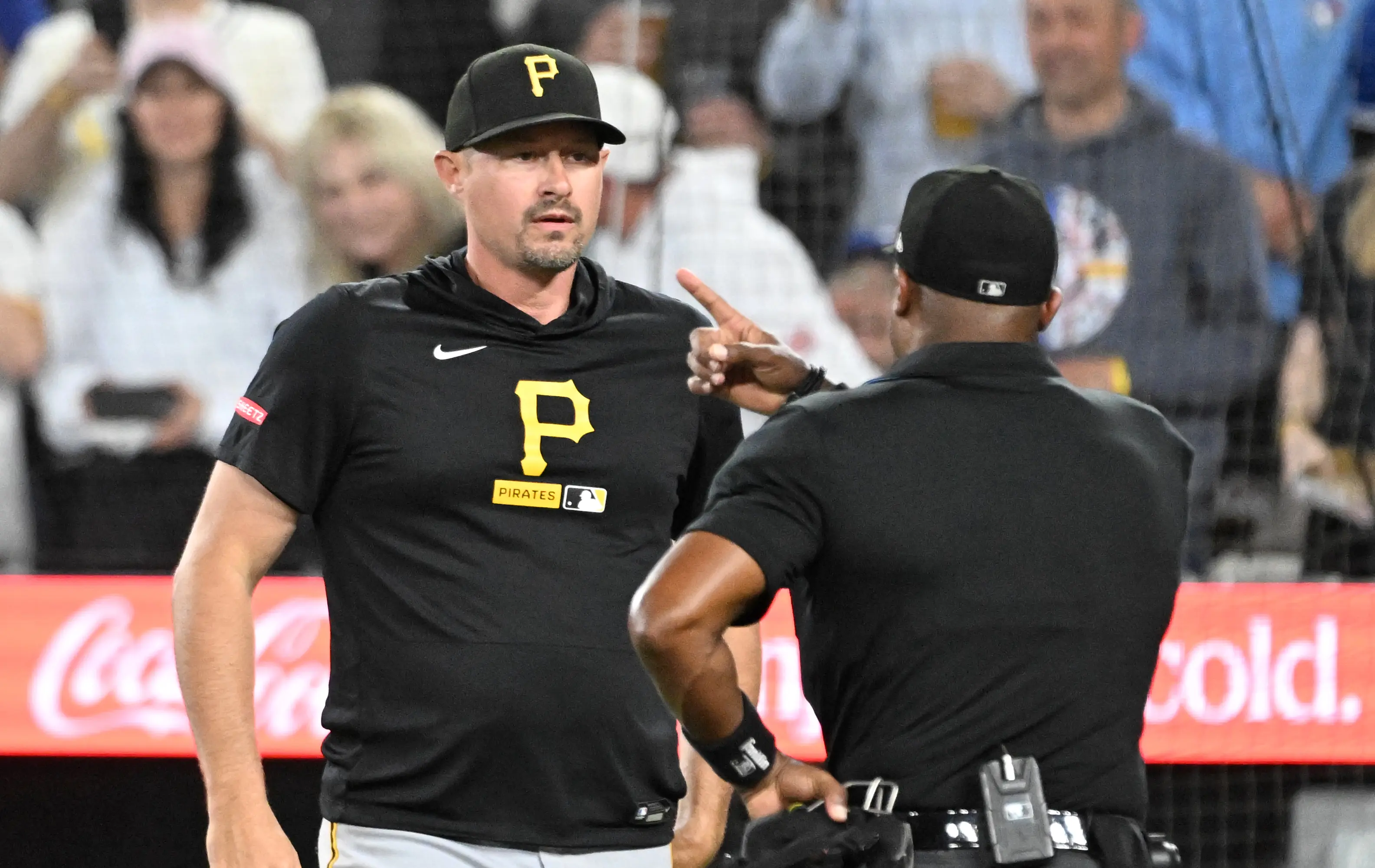 Pittsburgh Pirates manager Don Kelly being ejected by home plate umpire Alan Porter during the sixth inning against the Toronto Blue Jays at Rogers Centre in Toronto, Ontario, Canada on May 23, 2026.