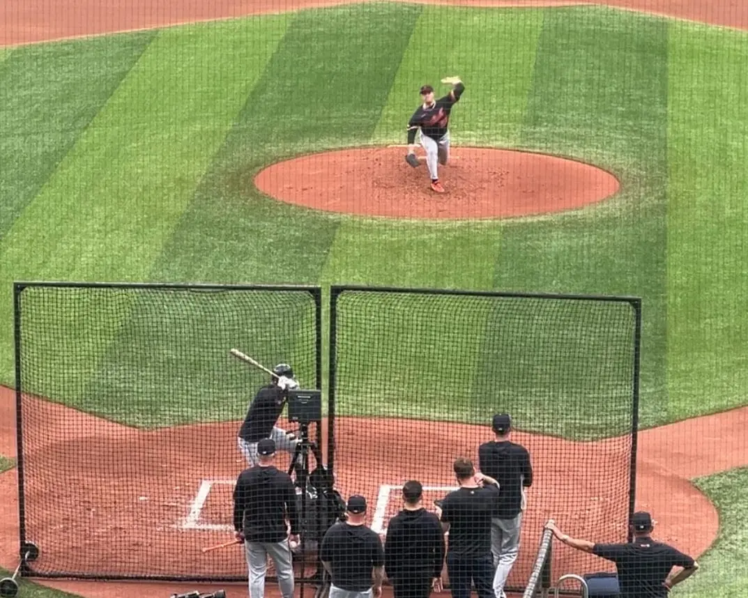 Detroit Tigers starting pitcher Tarik Skubal throwing a simulated game against Jahmai Jones in the fifth inning at Tropicana Field in St. Petersburg, Florida on June 1, 2026.