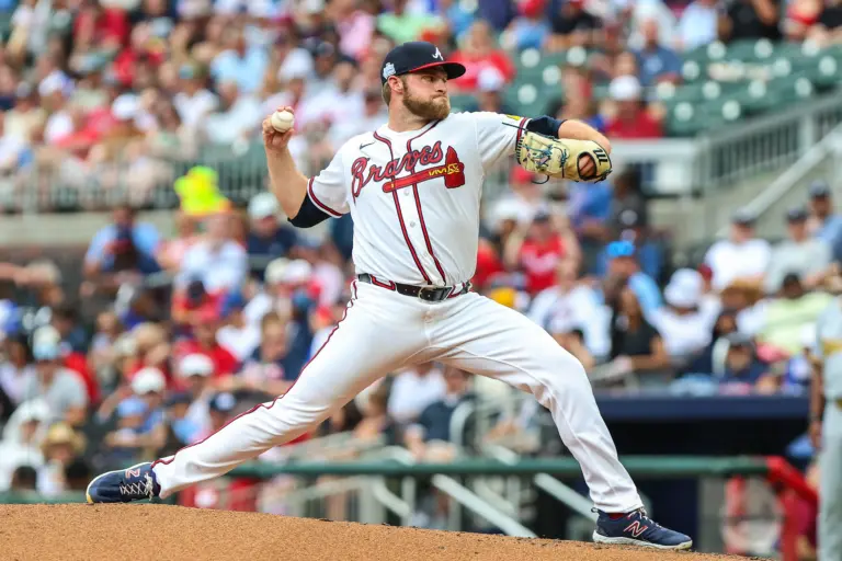 Atlanta Braves starting pitcher Bryce Elder pitches against the Pittsburgh Pirates during the third inning at Truist Park in Atlanta, Georgia on June 7, 2026.