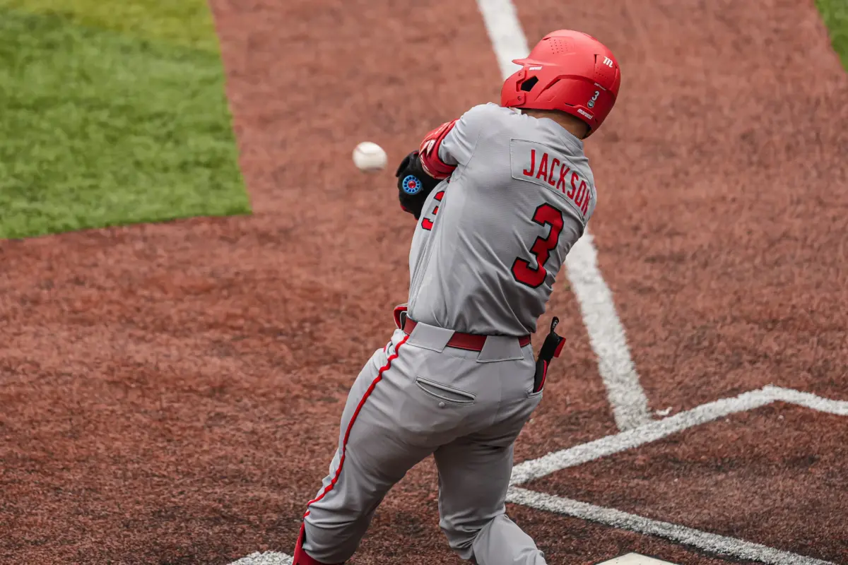 Bulldogs catcher Daniel Jackson (3) hits a two run home run against Mississippi State. The Yankees could select him in the 2026 MLB Draft.