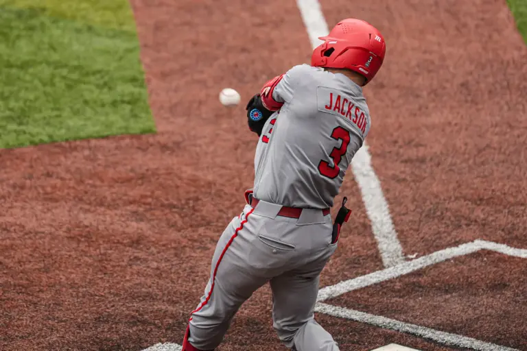 Bulldogs catcher Daniel Jackson (3) hits a two run home run against Mississippi State. The Yankees could select him in the 2026 MLB Draft.