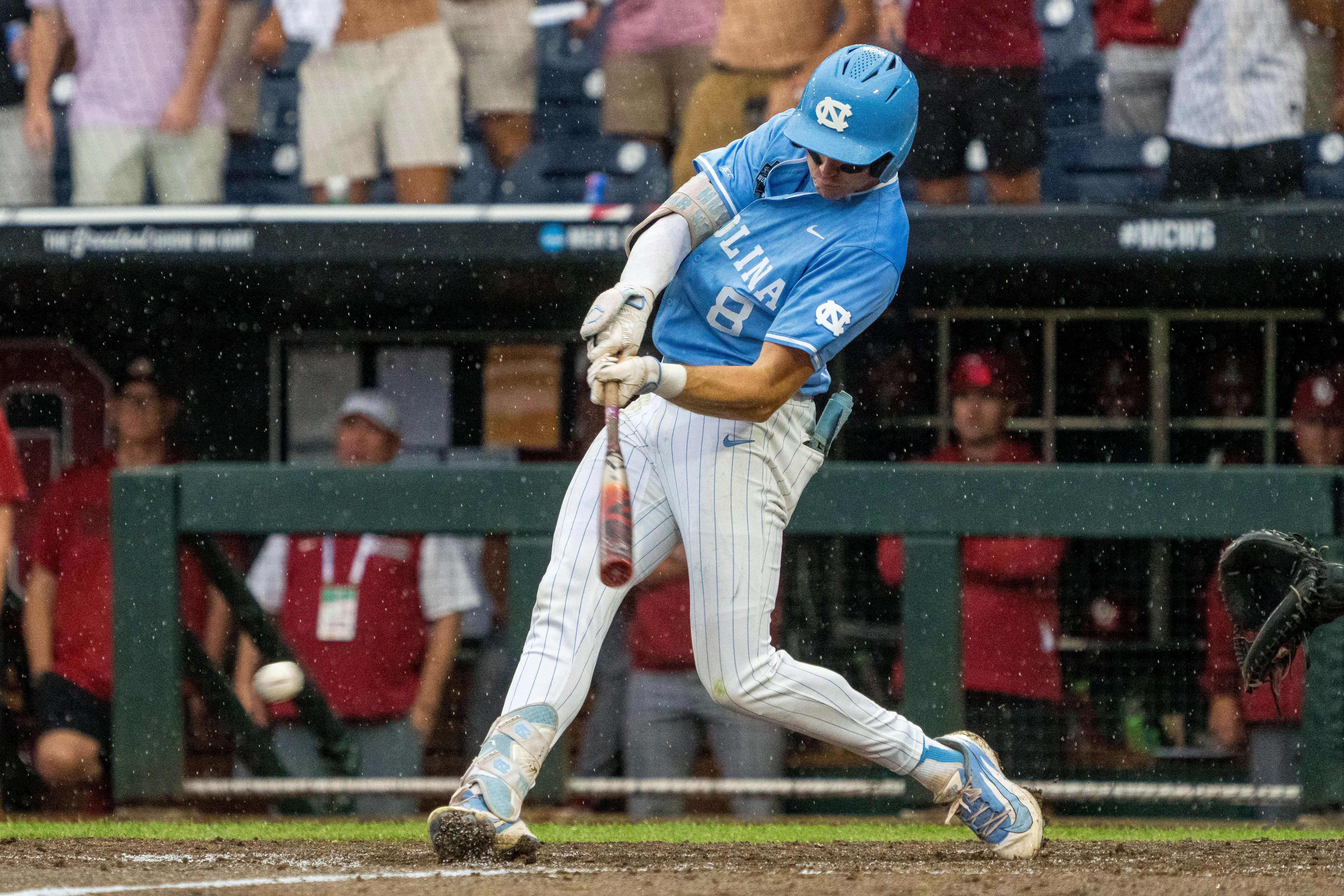 North Carolina Tar Heels center fielder Owen Hull grounds out during the ninth inning vs the Oklahoma Sooners in the College World Series at Charles Schwab Field in Omaha, Nebraska on June 20, 2026.