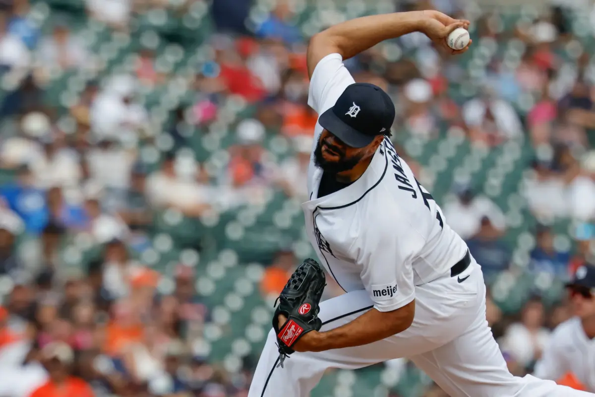 Detroit Tigers reliever Kenley Jansen pitching during the ninth inning vs the Houston Astros at Comerica Park in Detroit, Michigan on June 28, 2026.