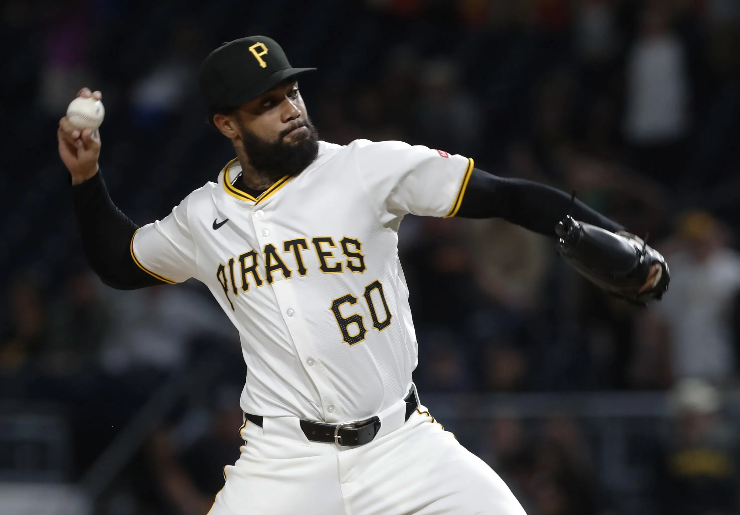 Pittsburgh Pirates reliever Dennis Santana pitching vs Milwaukee Brewers.