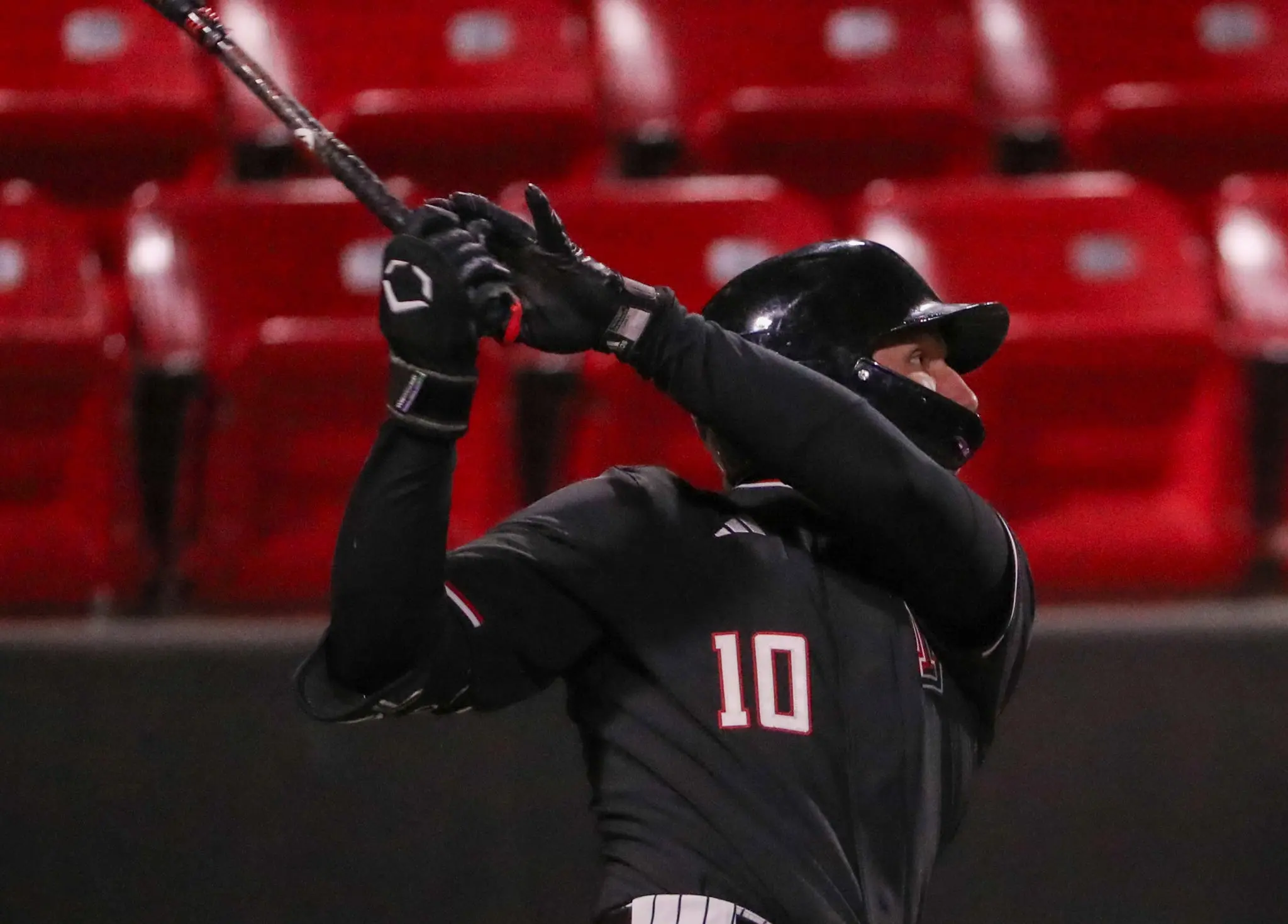 Texas Tech's and Houston Astros first round draft pick Logan Hughes hitting a home run during an at-bat vs the UC San Diego Tritons in a non-conference division 1 baseball game on March 4, 2025 at Dan Law Field in Lubbock, Texas on March 4, 2025.