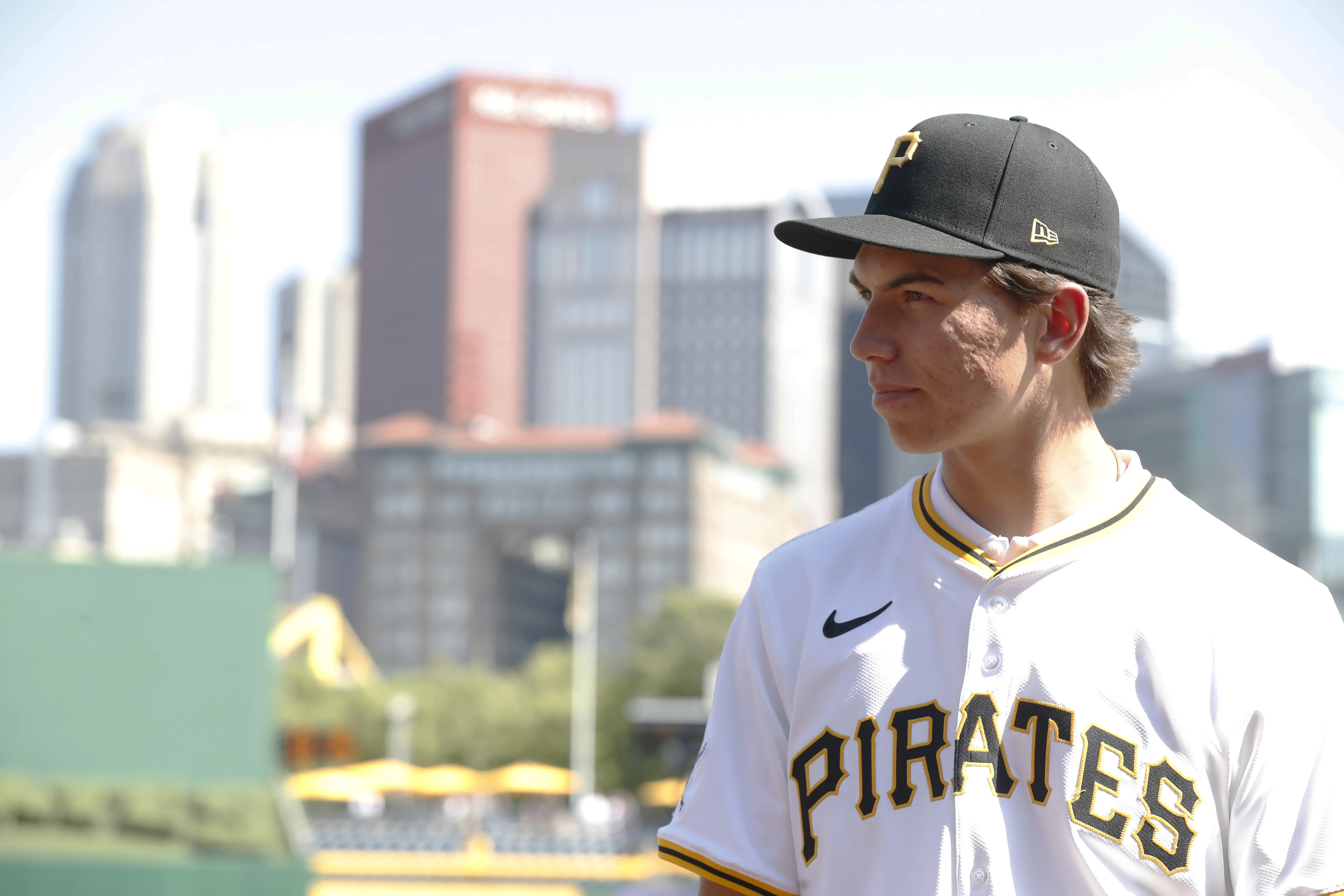 Pittsburgh Pirates pitching prospect Seth Hernandez looking on before game vs Detroit Tigers.