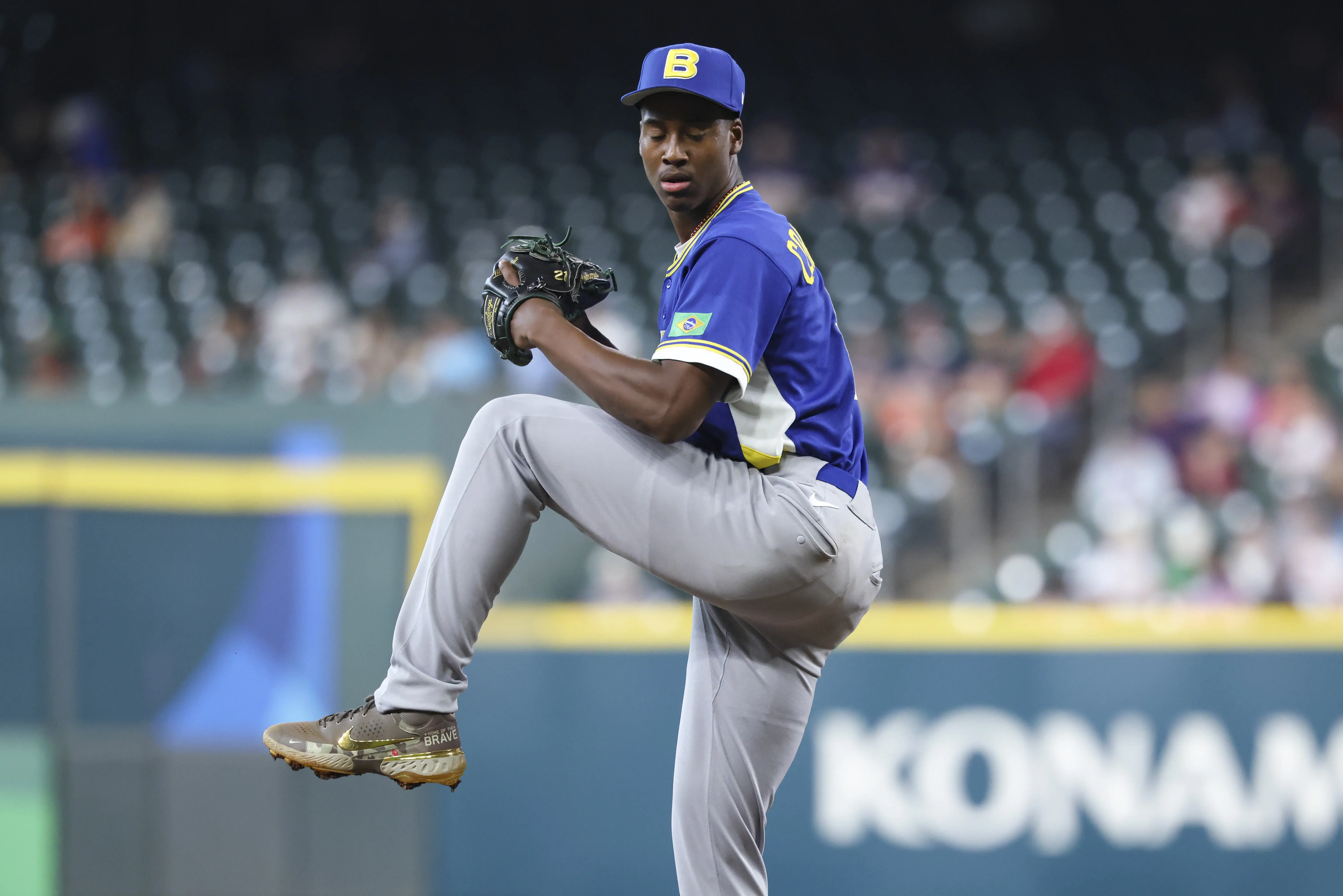 pitcher Joseph Contreras (21) delivers a pitch during the sixth inning against Great Britain at Daikin Park.