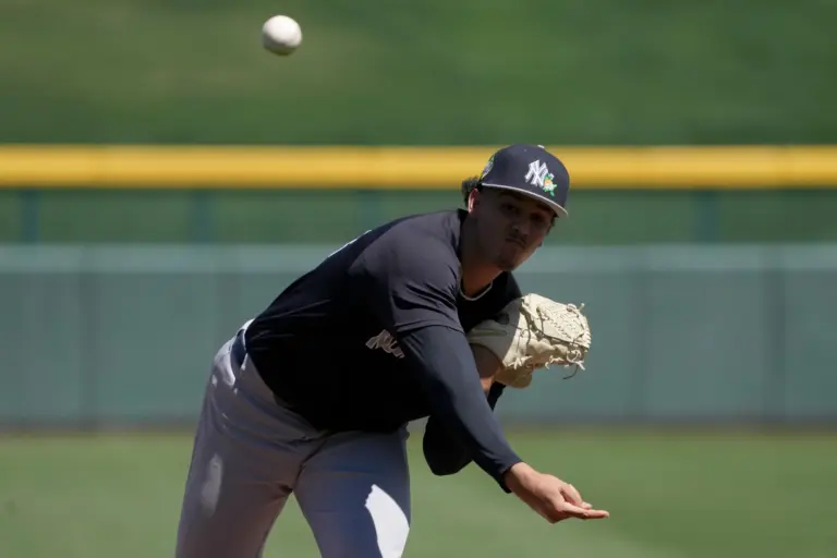 Yankees pitcher Carlos Lagrange (84) throws against the Chicago Cubs in the first inning at Sloan Park.