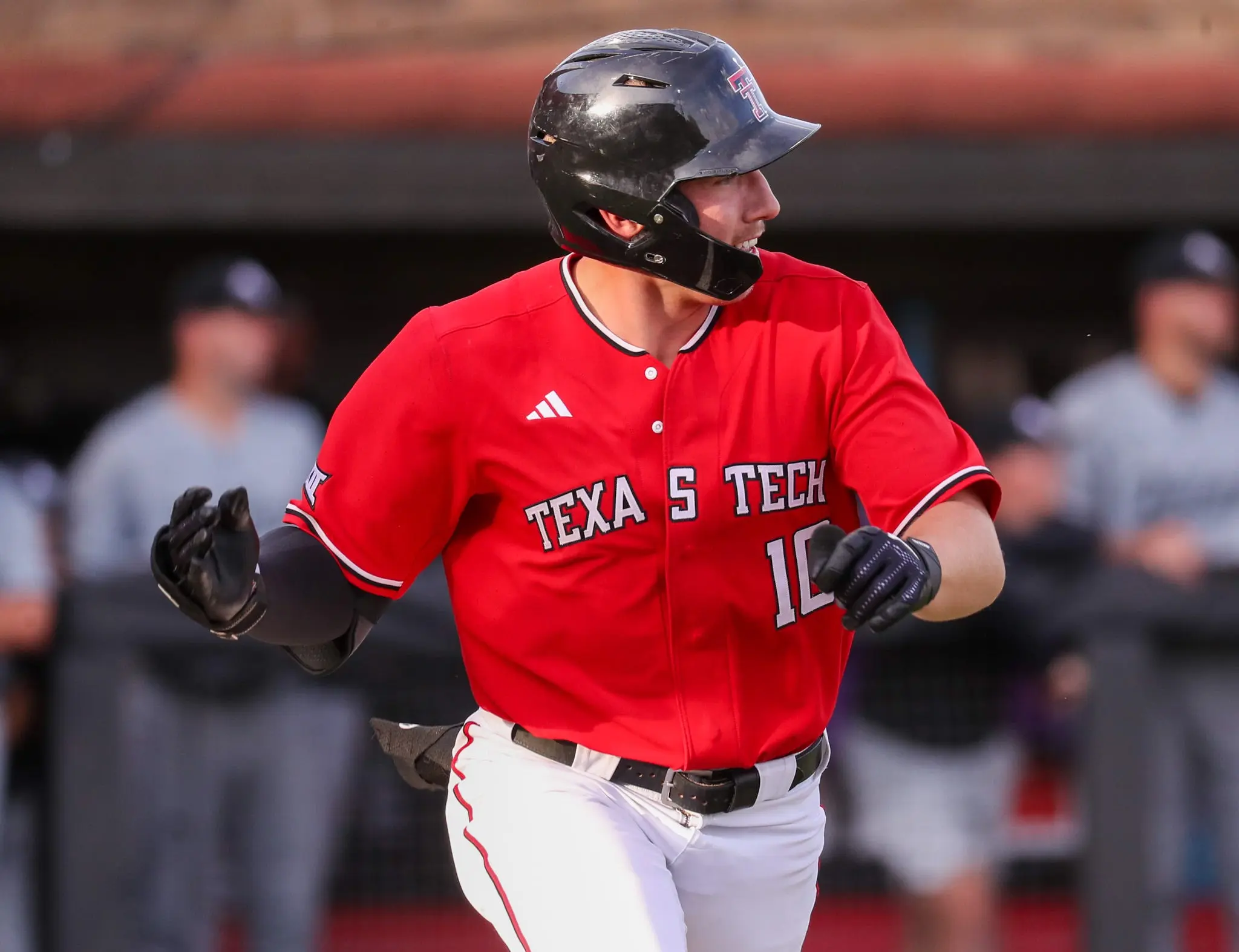 Texas Tech's Logan Hughes runs to first after an at-bat against Abilene Christian during a non-conference Division I baseball game, Tuesday, March 31, 2026, at Rip Griffin Park.