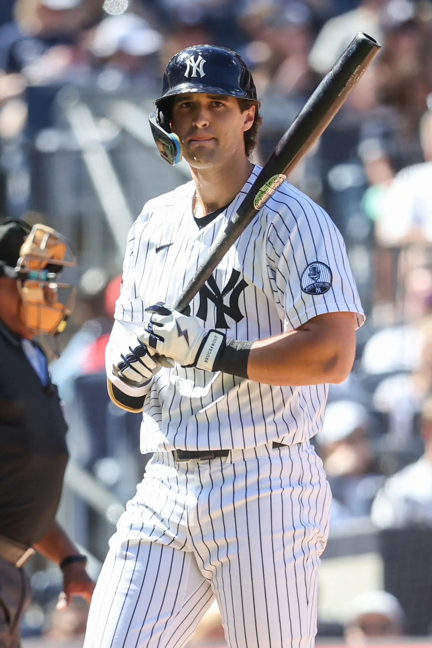 New York Yankees right fielder Spencer Jones looking on after an at-bat.