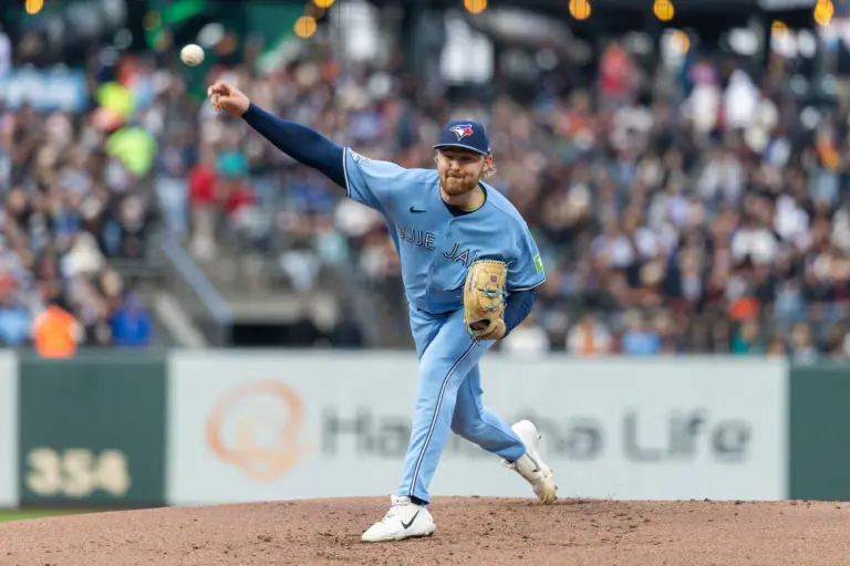 Blue Jays pitcher Spencer Miles (62) throws a pitch during the second inning during the second inning against the San Francisco Giants at Oracle Park.