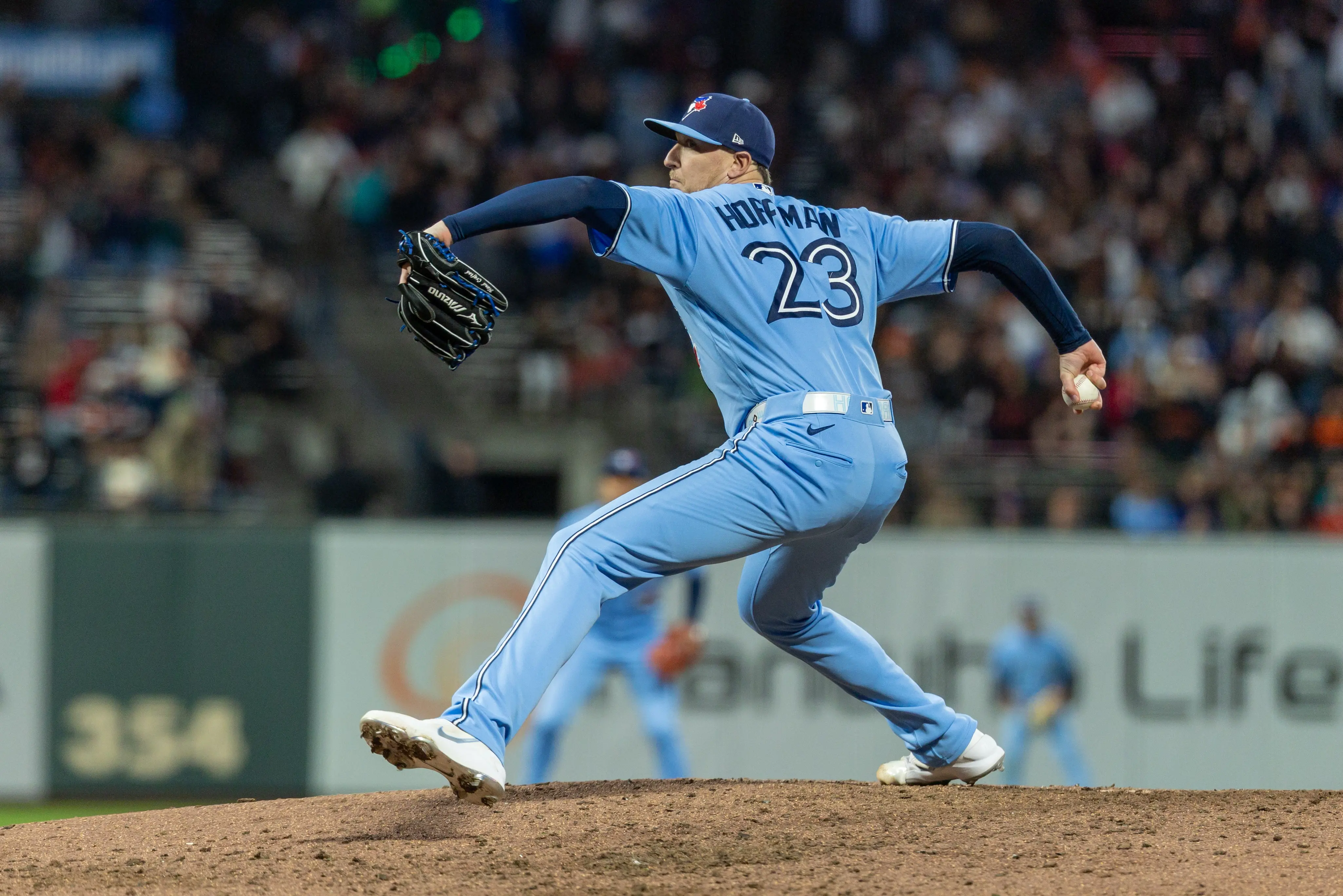 One of the Toronto Blue Jays most valuable trade chips, reliever Jeff Hoffman pitching vs the San Francisco Giants.