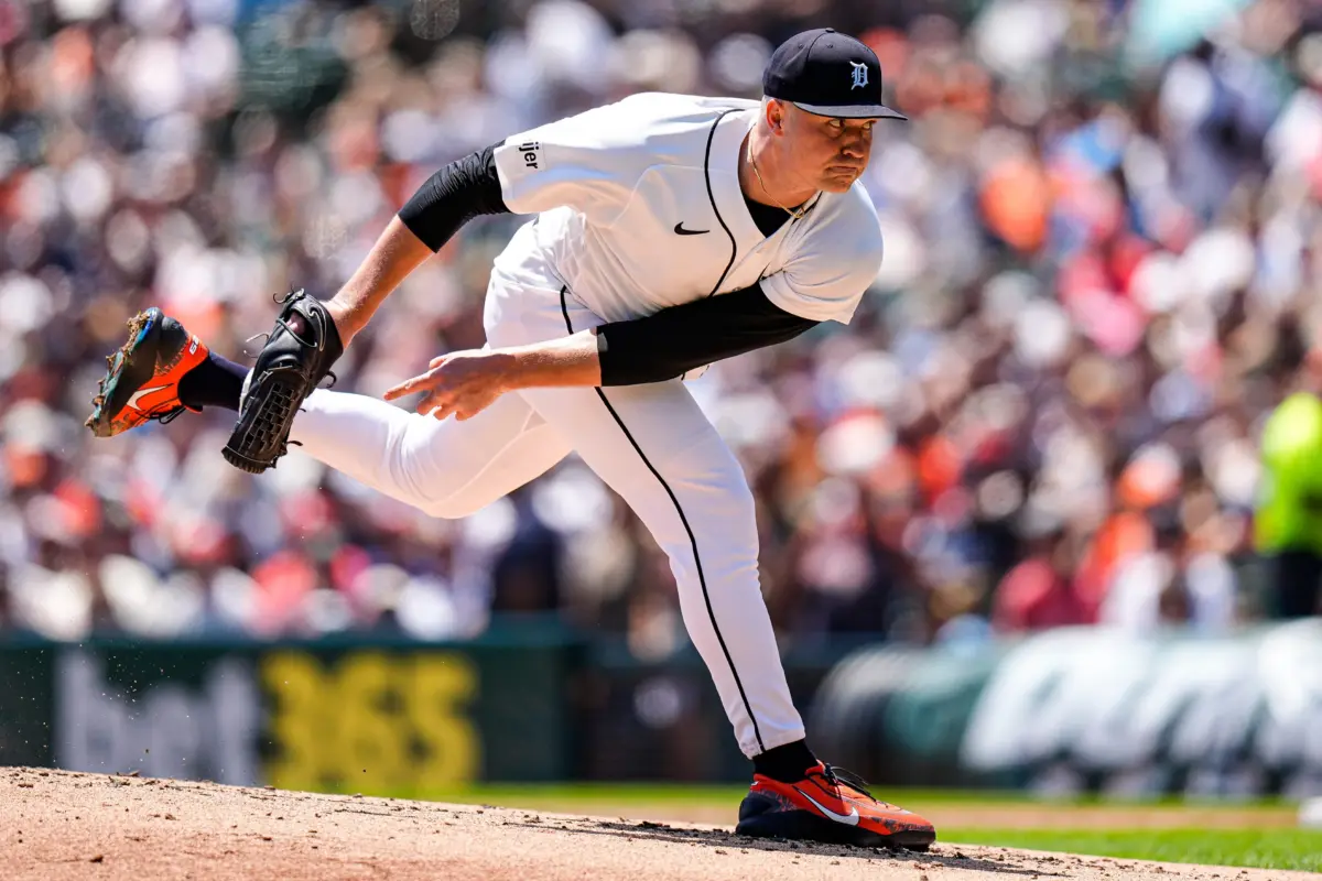 Detroit Tigers starting pitcher Tarik Skubal pitching vs the Philadelphia Phillies.