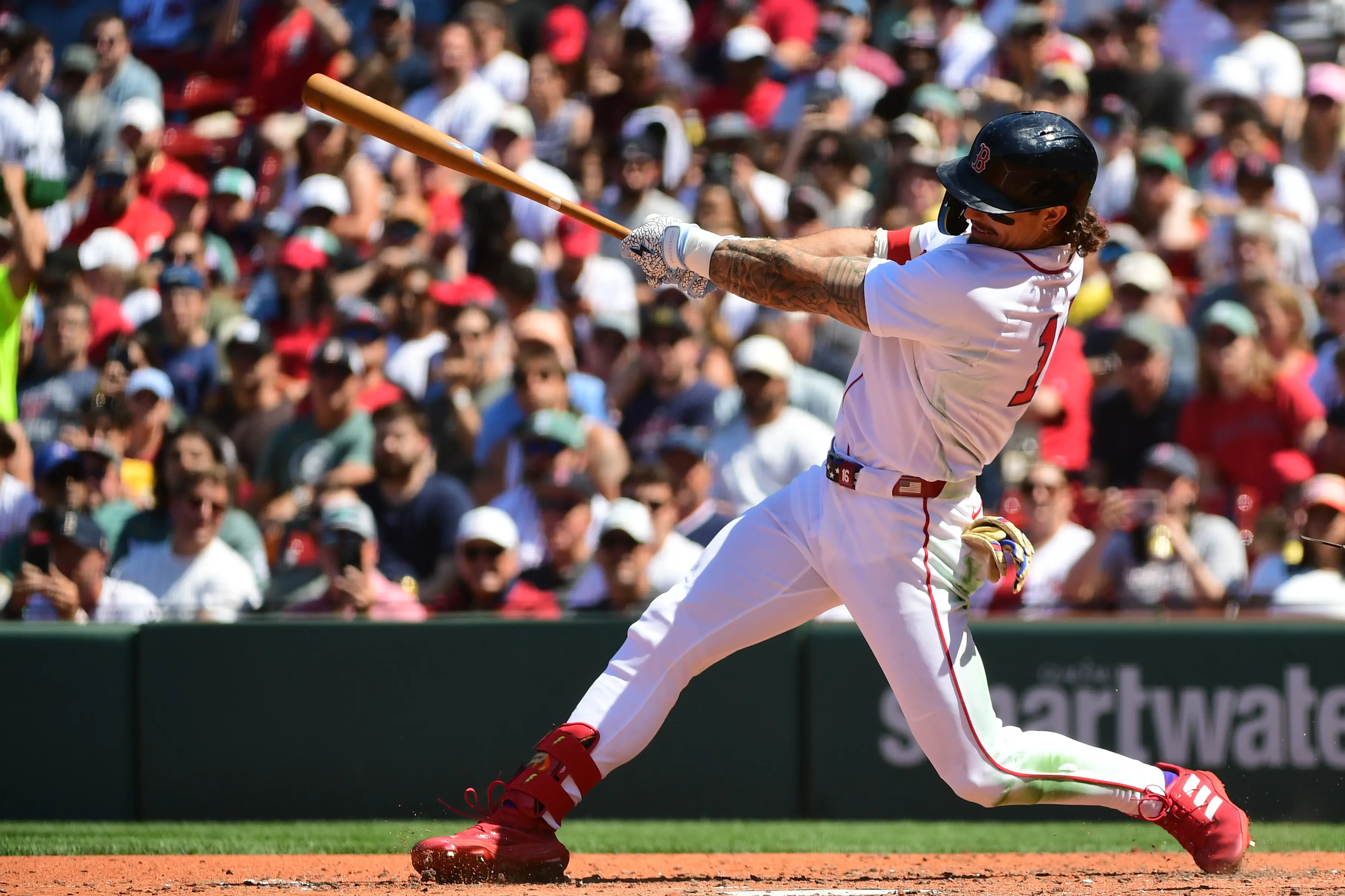 Boston Red Sox trade candidate Jarren Duran hitting RBI single vs Tampa Bay Rays.