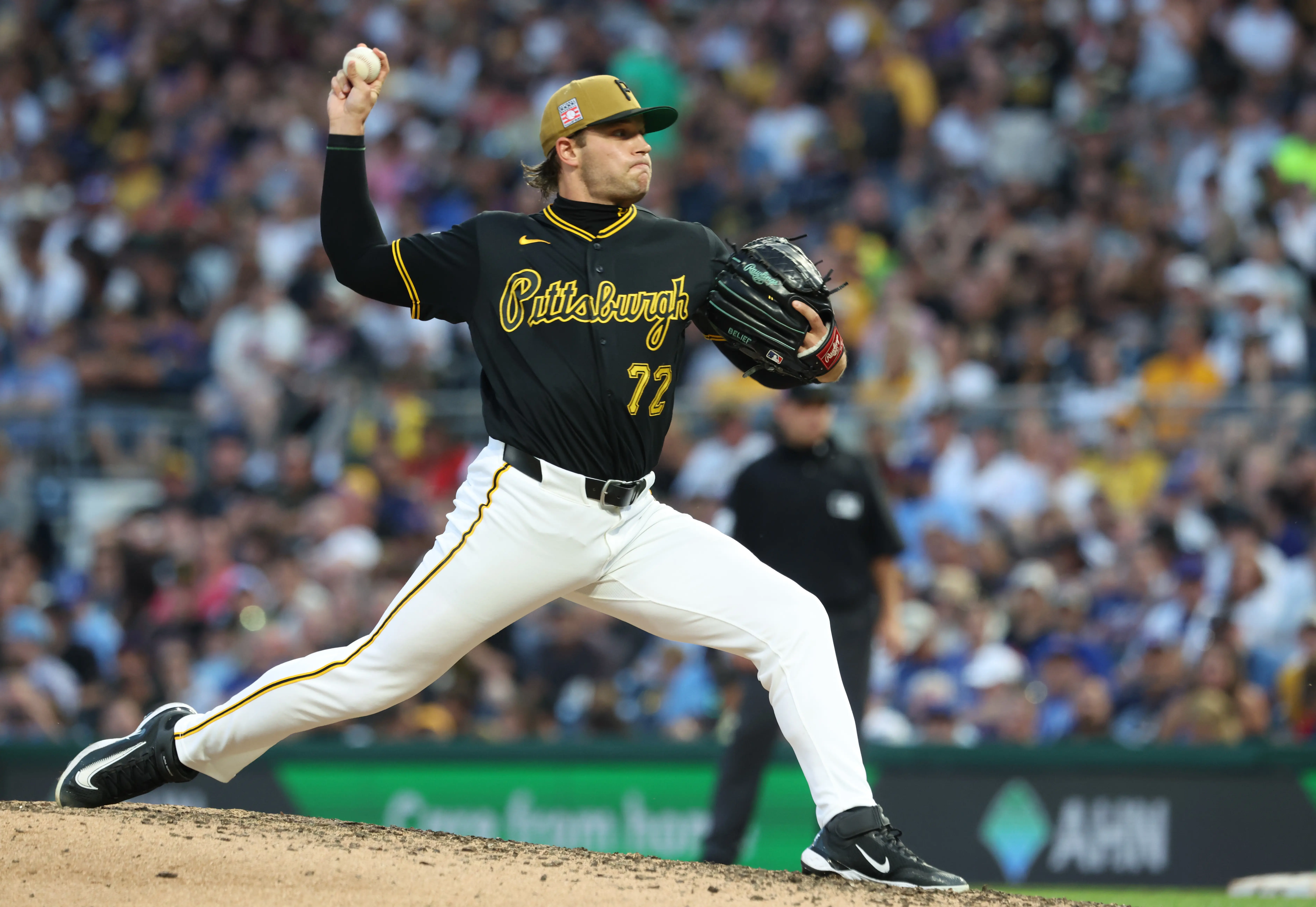 Pittsburgh Pirates reliever Isaac Mattson pitching vs the Chicago Cubs.