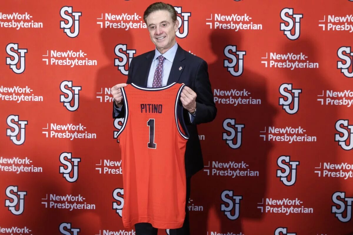 Mar 21, 2023; New York, NY, USA; Rick Pitino is introduced as new St. John’s head coach at Madison Square Garden. Mandatory Credit: Wendell Cruz-USA TODAY Sports